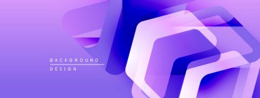 Soyut geometrik şekiller örtüşüyor, canlı mor gradyanlar yaratıyor. Modern tasarım elementleri teknoloji, yenilik, akıcılık öneriyor.