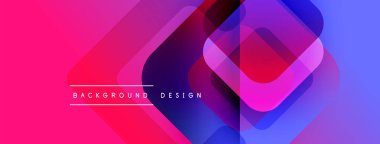 Soyut geometrik şekiller örtüşür, canlı pembeler, maviler, morlar yaratır. Modern tasarım elementleri dinamik görsel deneyim önerir.