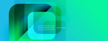 Soyut geometrik şekiller örtüşür, canlı turkuaz eğimleri yaratır. Sancaklar ve sunumlar için modern tasarım ögesi.