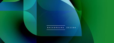 Soyut geometrik şekiller örtüşür, parlak mavi, yeşil eğimler yaratır. Modern tasarım elementleri dinamik görsel deneyim önerir.