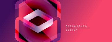 Soyut geometrik tasarım. Altıgen katmanlar canlı pembe, mor renk değişimi yaratır. Dijital projeler için modern arkaplan.