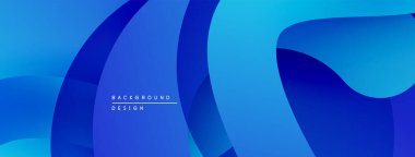 Soyut mavi arkaplan. Üst üste binen kıvrımlı şekiller dinamik görsel efekt yaratır. Yumuşak eğimler modern estetik sunar.