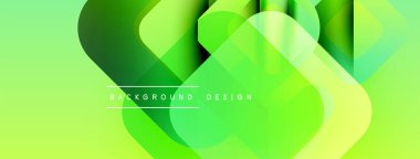 Soyut yeşil arkaplan. Üst üste binen şekiller dinamik görsel efekt yaratır. Çeşitli projeler için modern tasarım.