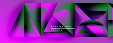Soyut geometrik tasarım. Canlı mor, yeşil renkler katmanlı etki yaratır. Metin arka plan ve tasarım okur. Modern görsel kompozisyon.