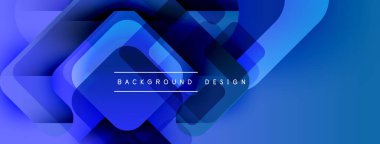 Soyut mavi katmanlar dinamik arkaplan oluşturur. Geometrik şekiller üst üste binerek modern tasarımı oluşturur. Metin arkaplan tasarımı okur.