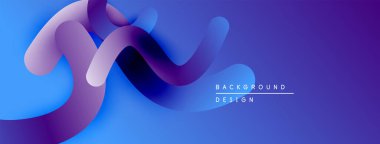 Soyut akışkan şekiller, canlı mavi mor gradyanlar. Modern tasarım ögesi, düz eğriler dinamik bileşim oluşturur.