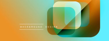 Soyut geometrik şekiller çakışıyor. Sıcak turuncu, serin deniz mavisi, sessiz yeşil modern görsel doku yaratır. Arkaplanda metin arkaplan tasarımı.