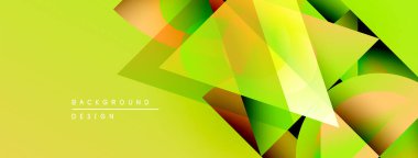 Soyut geometrik şekiller örtüşüyor, canlı yeşil, sarı, turuncu gradyanlar yaratıyor. Arkaplan ve sunumlar için modern tasarım ögesi.