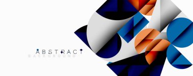 Modern soyut tasarım geometrik şekiller, canlı renkler, beyaz alan içerir. Bileşim dinamik görsel etki yaratır.