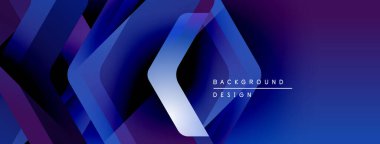 Soyut geometrik şekiller dinamik mavi mor gradyan oluşturur. Modern tasarım arka planlar, pankartlar, sunumlar için uygun.