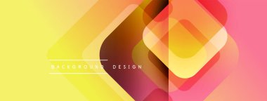 Soyut geometrik arkaplan. Üst üste binen kareler canlı bir değişim etkisi yaratır. Sarı, turuncu, pembe renkler kompozisyona hakim. Modern tasarım ögesi.