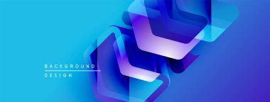 Soyut mavi tasarım, üst üste binen geometrik şekiller. Gradyan renkler dinamik görsel efekt yaratır. Dijital projeler için modern arkaplan.