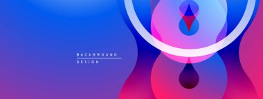 Soyut arkaplan özellikleri katmanlı şekiller, canlı maviler, pembeler, morlar. Minimalist tasarım modern görsel etki yaratır.