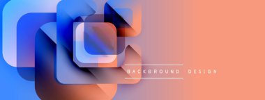 Soyut geometrik şekiller örtüşür, parlak mavi ve turuncu renkler yaratır. Arkaplan ve sunumlar için modern tasarım ögesi.