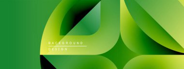 Soyut yeşil katmanlar dinamik görsel akış yaratır. Modern tasarım düz gradyanlar, basit metin elementleri içerir. Minimalist estetik.