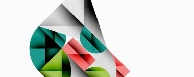 Soyut geometrik bileşim. Üst üste binen şekiller, dinamik görsel ilgi yaratır. Renkler arasında yeşil, kırmızı, gri, beyaz var. Minimalist tasarım.