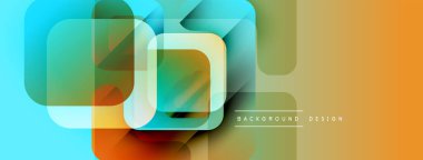 Soyut geometrik şekiller örtüşüyor, canlı renk eğimleri yaratıyor. Modern tasarım elementleri teknoloji, yenilik ve enerji öneriyor.