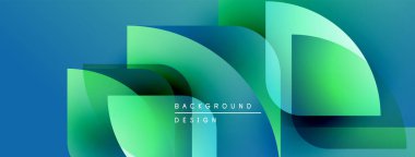 Soyut geometrik şekiller örtüşür, parlak mavi, yeşil eğimler yaratır. Arkaplan ve sunumlar için uygun modern tasarım ögesi.