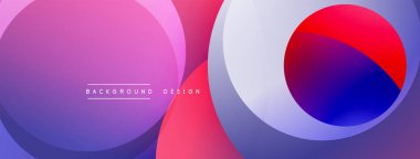 Soyut renkli çemberler çakışıyor. Gradyan gölgeler dinamik görsel efekt yaratır. Projeler için modern arkaplan tasarımı ögesi.