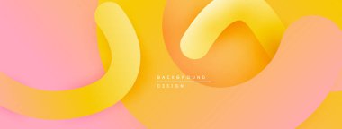 Soyut akışkan kurdeleler, yumuşak eğimler. Pembe, turuncu, sarı renkler dinamik görsel efekt yaratır. Modern tasarım ögesi.