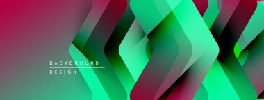 Soyut geometrik desen. Üst üste binen katmanlar, yeşil ve kırmızı renkleri karıştırarak canlı gradyanlar oluşturur. Arka planlar için modern tasarım ögesi.