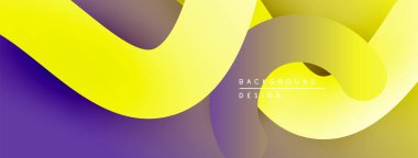 Soyut akışkan şekiller, canlı sarı, mor renkler. Modern tasarım, katmanlı etki derinlik, pürüzsüz geçişler yaratır.