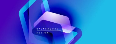 Soyut geometrik şekiller canlı mavileri, morları harmanlıyor. Modern tasarım enerjiyi, derinliği ve görsel ilgiyi çağrıştırıyor. Arkaplan özellikleri katmanlı biçimler.