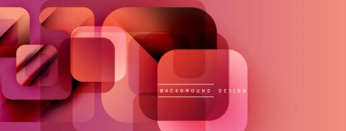 Soyut geometrik desen. Üst üste binen kareler canlı, modern tasarım yaratır. Kırmızı, pembe, turuncu tonlarda pürüzsüz geçişler.