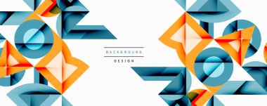 Geometrik şekiller, turuncu, mavi tonlar modern arkaplan tasarımı yaratır. Minimalist tarz, temiz çizgiler, soyut kompozisyon.