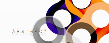 Modern soyut tasarım, üst üste binen daireler. Canlı renkler dinamik görsel etki yaratır. Temiz çizgiler, basit şekiller kompozisyona hakim..