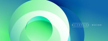 Soyut gradyan katmanlar dinamik görsel efekt yaratır. Mavi, yeşil renkler kusursuz bir şekilde harmanlanarak dairesel şekiller oluşturur. Minimalist tasarım.