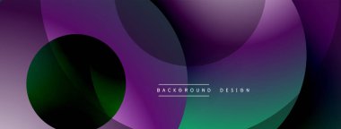 Soyut gradyanlar örtüşür ve dinamik görsel efekt yaratır. Mor, deniz mavisi renkleri kompozisyona hakim. Metin arkaplan tasarımı okur.