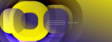 Soyut sarı, mor katmanlar dinamik bir zemin oluşturur. Modern tasarım üst üste binen çemberler, değişim etkisi. Basit metin dahil.