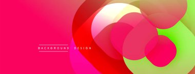 Soyut, canlı daireler üst üste binerek dinamik pembe, kırmızı, yeşil gradyanlar oluşturuyor. Metin arka plan tasarımı okur. Modern görsel kompozisyon.