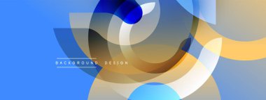 Soyut geometrik şekiller örtüşür, dinamik bileşim yaratır. Mavi arka plan görsel etkiyi arttırır. Modern tasarım ögeleri pürüzsüz geçişler sunar.