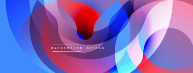 Soyut sıvı şekilleri örtüşür ve canlı renk değişimleri yaratır. Mavi, kırmızı, pembe renkler tasarımda baskın. Modern estetik.