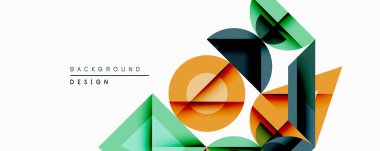 Soyut geometrik şekiller dinamik bileşim oluşturur. Turuncu, deniz mavisi, deniz mavisi renkleri tasarımda baskın. Minimalist tarz, modern estetik, temiz çizgiler sunar.