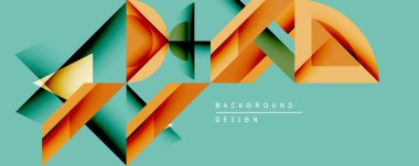 Soyut geometrik şekiller örtüşür, dinamik görsel efekt yaratır. Teal arkaplanı turuncu ve yeşil renkleri tamamlıyor. Arkaplan ve sunumlar için uygun modern tasarım.