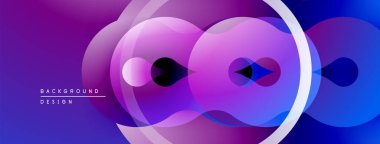 Soyut tasarım, üst üste binen daireler, canlı mor renkler, pürüzsüz eğimler. Modern estetik, dinamik kompozisyon.