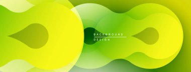 Soyut yeşil şekiller modern akışkan tasarım yaratarak örtüşüyor. Gradyan renkler derinlik ve görsel ilgi sunar. Minimalist estetik.