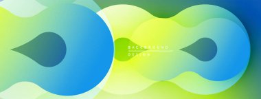Soyut arkaplan özellikleri üst üste biniyor. Renkler mavi, yeşil ve sarıdan karışıyor ve pürüzsüz gradyanlar oluşturuyor. Modern tasarım ögesi.