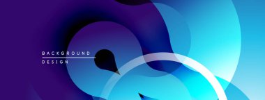 Soyut sıvı şekiller, canlı maviler, morlar modern arka plan yaratır. Gradyan katmanlar çakışıyor, dinamik bileşim oluşturuyor.