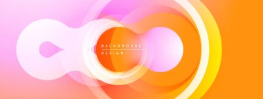 Soyut tasarım özellikleri üst üste binen daireler, gradyanlar. Pembe, turuncu, sarı renkler modern görsel efektler yaratır. Yumuşak geçişler dinamik bileşim sunar.