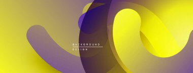 Soyut sıvı şekilleri örtüşür, parlak sarı ve mor renkler yaratır. Modern tasarım, pürüzsüz geçişler, dinamik kompozisyon.