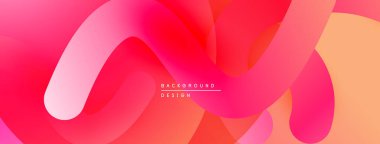 Soyut sıvı şekiller, canlı renklerin karışımı. Gradyan arka plan modern görsel efekt yaratır. Düz eğriler, dinamik bileşim.