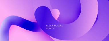 Soyut sıvı şekilleri, mor renkler baskın gelir. Gradyan geçişler derinlik yaratır, modern tasarım unsuru. Minimalist estetik, pürüzsüz eğriler mevcut.