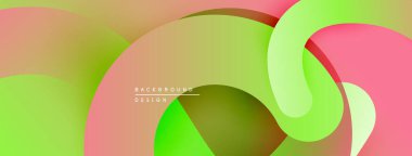 Soyut sıvı şekiller, pembeler, yeşiller modern bir arkaplan oluşturur. Yumuşak eğimler, üst üste binen biçimler hareket, derinlik.