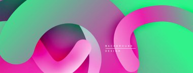 Soyut sıvı şekiller, canlı pembeler, yeşiller modern arka plan yaratır. Yumuşak eğimler, üst üste binen biçimler hareket, derinlik.