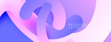 Soyut sıvı şekilleri, mor renkler baskın gelir. Yumuşak gradyanlar dinamik bileşim oluşturur, modern tasarım ögesi.