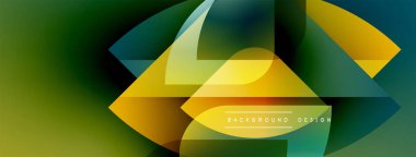 Soyut geometrik şekiller örtüşüyor, canlı yeşil, sarı renkler yaratıyor. Modern tasarım teknoloji, yenilik ve enerji öneriyor.